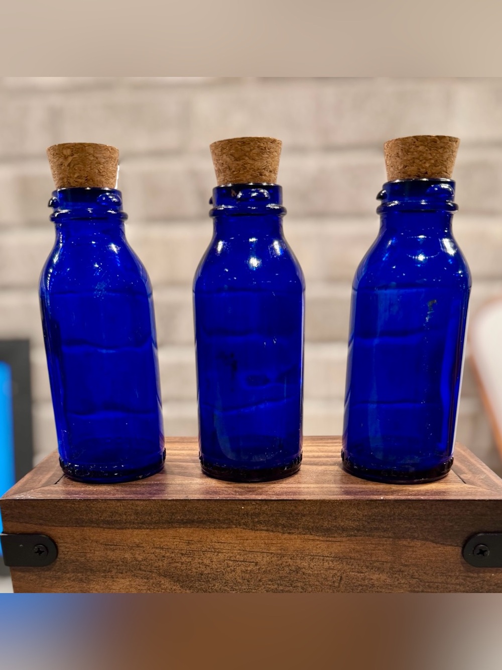 Set of 3 Vintage Cobalt Blue Glass Bottles Emerson Bromo Seltzer Drug Co, c.1956
